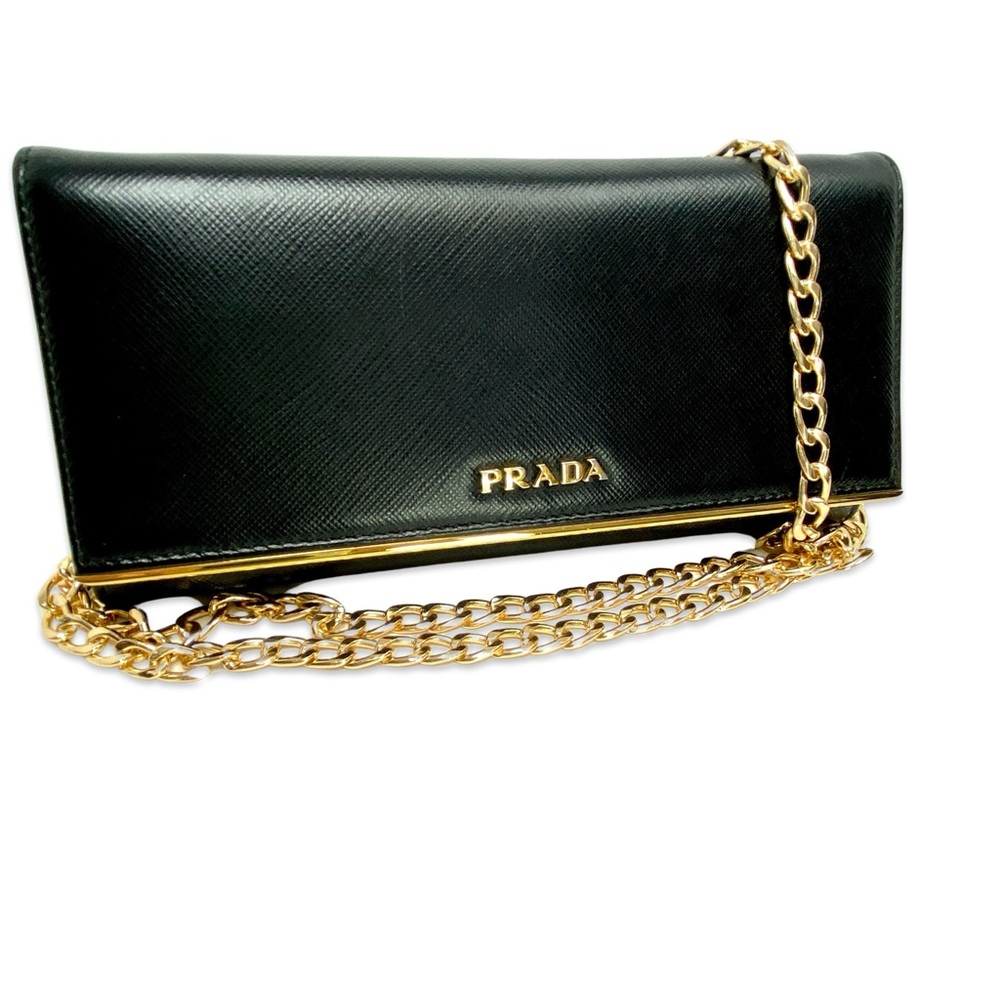 Prada Continental Gold Bar Wallet on Chain Saffiano Leather